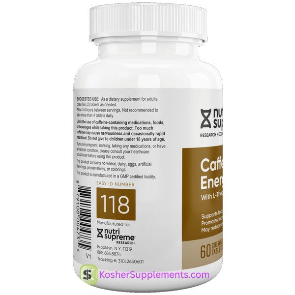 Nutri Supreme Caffeine Energy Chews with L-Theanine kosher energy supplement bottle